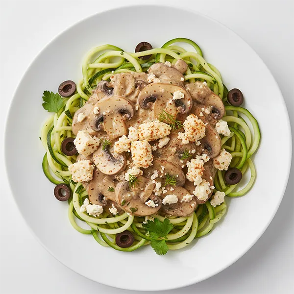 Mushroom & Cottage Cheese Stroganoff With Olive Zoodles